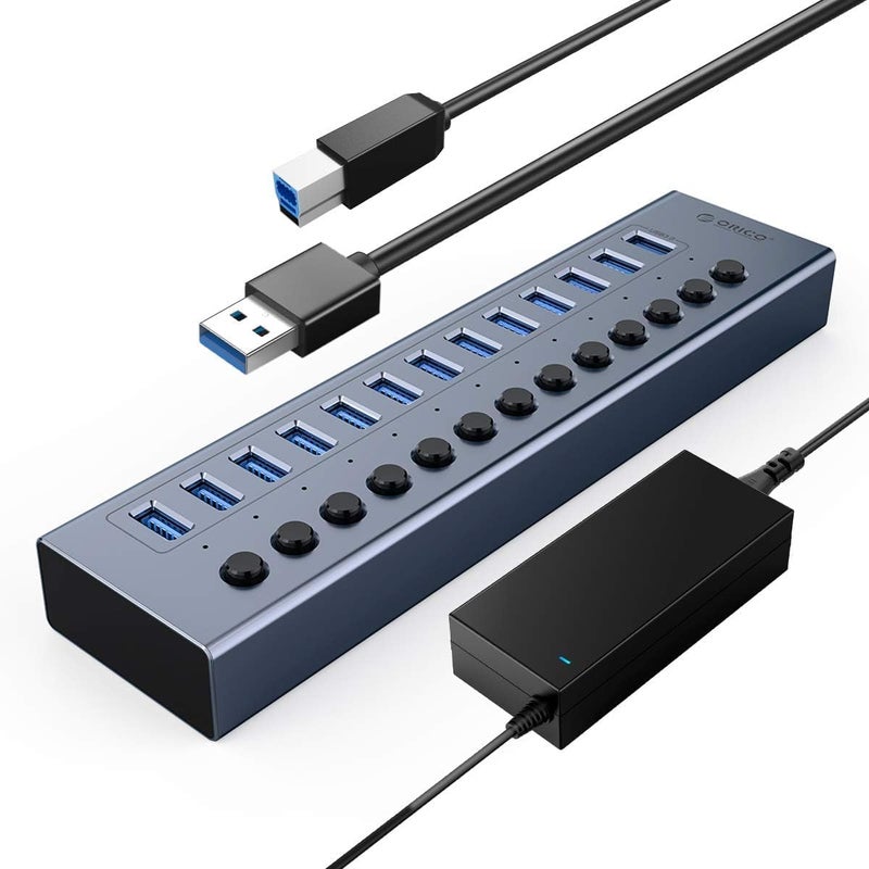 Orico USB Hub 3.0 Powered 13 Ports USB Data Hub with 12V5A Power Adapter, Individual Power Switches, and LEDs, USB Extension for iMac Pro, MacBook Air/Mini, PS4, Surface Pro, Notebook PC, Laptop - Image 1