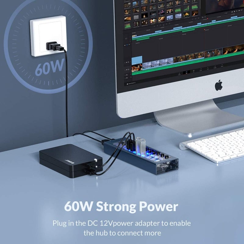 Orico USB Hub 3.0 Powered 13 Ports USB Data Hub with 12V5A Power Adapter, Individual Power Switches, and LEDs, USB Extension for iMac Pro, MacBook Air/Mini, PS4, Surface Pro, Notebook PC, Laptop - Image 3