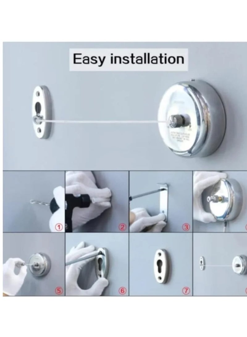 Stainless Steel Retractable Clothesline Wall Mounted Drying Rack with Strong Extendable Wire up to 4m for Laundry, Bathroom, Balcony - Image 4