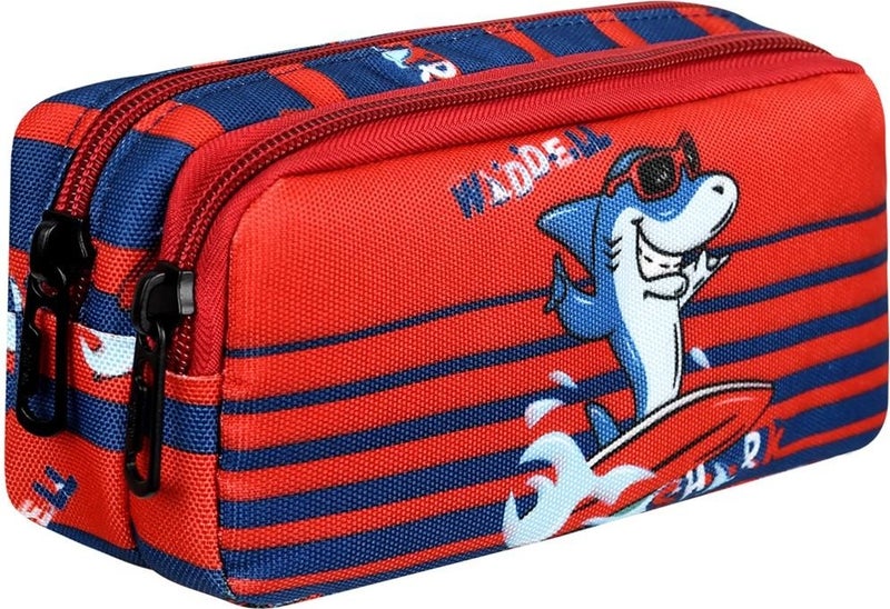 Waddell Licensed Navy Blue-Red Shark Patterned 2 Pocket Pencil Case - Image 3