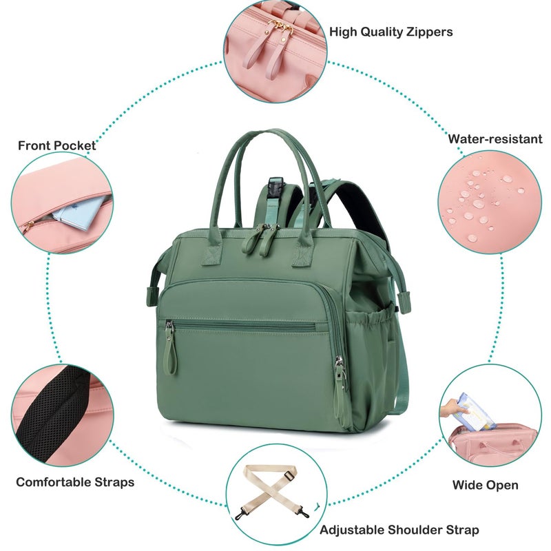 LORADI Convertible Diaper Bag Tote, Wide Open Top 14 Pockets Stylish Baby Diaper Bag with Stroller Buckle, Water-resistant (Green, Large) - Image 4