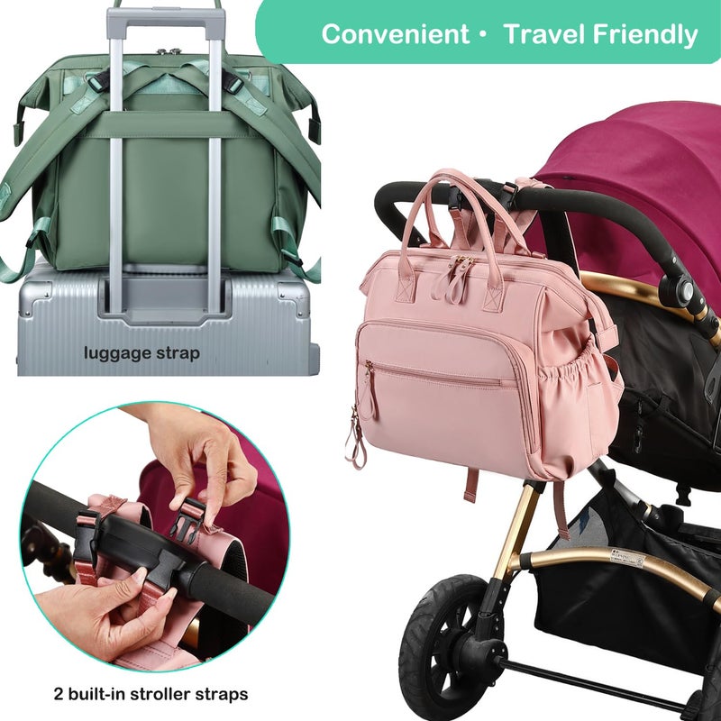 LORADI Convertible Diaper Bag Tote, Wide Open Top 14 Pockets Stylish Baby Diaper Bag with Stroller Buckle, Water-resistant (Green, Large) - Image 5