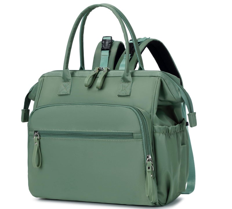 LORADI Convertible Diaper Bag Tote, Wide Open Top 14 Pockets Stylish Baby Diaper Bag with Stroller Buckle, Water-resistant (Green, Large) - Image 1