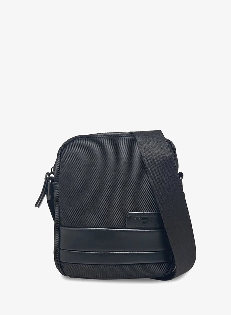 Men Textured Crossbody Bag with Adjustable Strap and Zip Closure