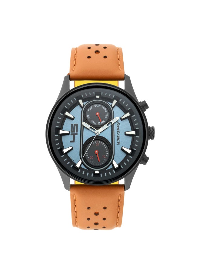 fastrack - Fastrack Watch for Men, Quartz Movement, Analog Display, Brown Leather Strap-NR3224NL02, Dark Blue, strap - Image 1