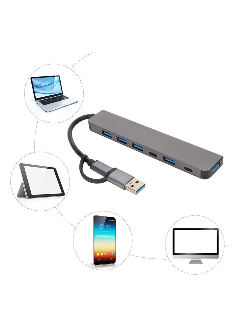 ماركة غير محددة موزع 7 في 1 USB-C/USB-A مع USB 3.0، USB 2.0، قارئ SD/TF، منفذ صوت 3.5 ملم – متوافق مع iPhone 15 Pro/Max، MacBook، iPad، XPS، S23  - Image 2