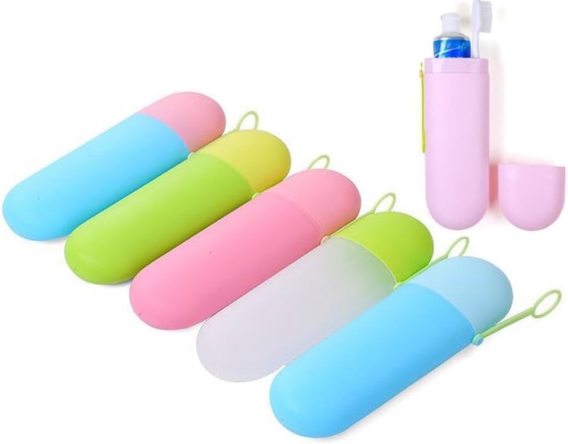 FASHRAMP 2Pcs Portable Candy Colors Plastic Toothbrush Toothpaste Case Holder for Daily and Travel Use Toothbrush Cup Protect Box Cover Pocket Storage Container for Camping - Image 1