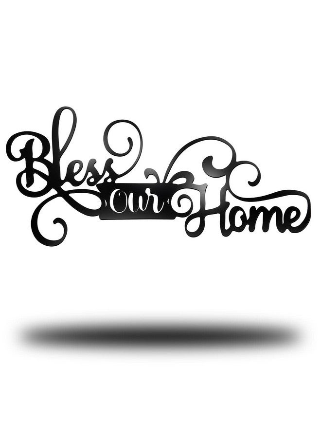 فيرايكل ديكور جدار علامة يبارك منزلنا ديكور جدار معدني أسود زخارف جدار معدنية لغرفة النوم يبارك ديكور جدار منزلنا كلمة فنية معدنية للجدران فن جدار المنزل لمدخل غرفة المعيشة ديكور المطبخ - Image 1