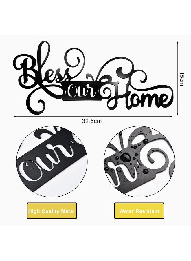 فيرايكل ديكور جدار علامة يبارك منزلنا ديكور جدار معدني أسود زخارف جدار معدنية لغرفة النوم يبارك ديكور جدار منزلنا كلمة فنية معدنية للجدران فن جدار المنزل لمدخل غرفة المعيشة ديكور المطبخ - Image 3