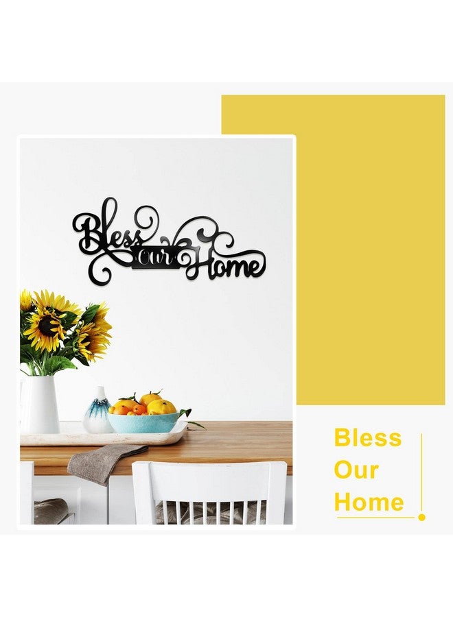 فيرايكل ديكور جدار علامة يبارك منزلنا ديكور جدار معدني أسود زخارف جدار معدنية لغرفة النوم يبارك ديكور جدار منزلنا كلمة فنية معدنية للجدران فن جدار المنزل لمدخل غرفة المعيشة ديكور المطبخ - Image 2