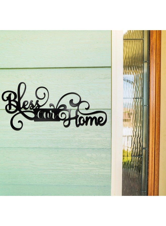فيرايكل ديكور جدار علامة يبارك منزلنا ديكور جدار معدني أسود زخارف جدار معدنية لغرفة النوم يبارك ديكور جدار منزلنا كلمة فنية معدنية للجدران فن جدار المنزل لمدخل غرفة المعيشة ديكور المطبخ - Image 4