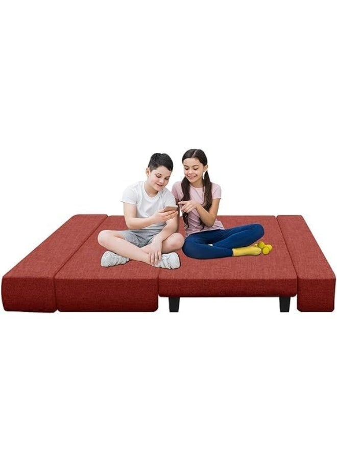 Poppins Home Poppins HOME Convertible Jute Fabric Sofa Bed with Washable Cover & Cushions (Red)  - Image 4