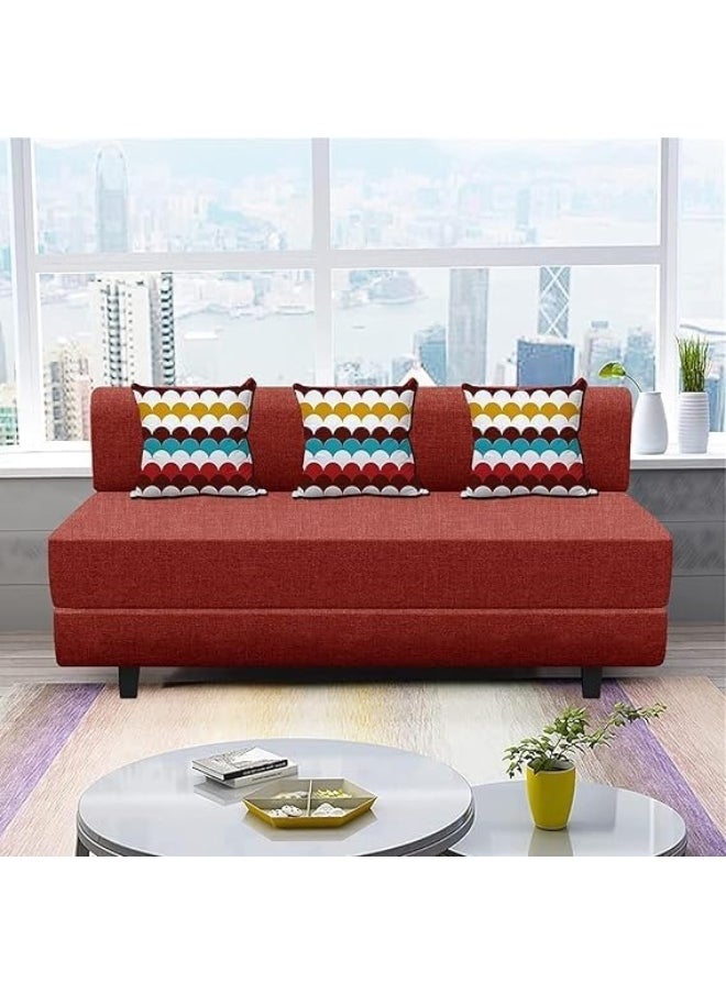 Poppins Home Poppins HOME Convertible Jute Fabric Sofa Bed with Washable Cover & Cushions (Red)  - Image 1