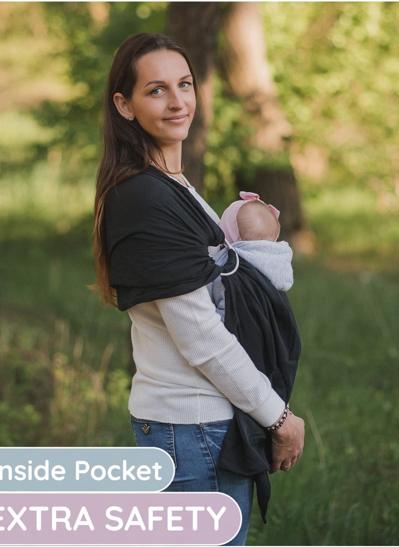 Y&D - Baby Carrier Wrap, Sling and Ring Cotton Muslin Infant Carrier, Front Chest Newborn Toddler (Black) - Image 1