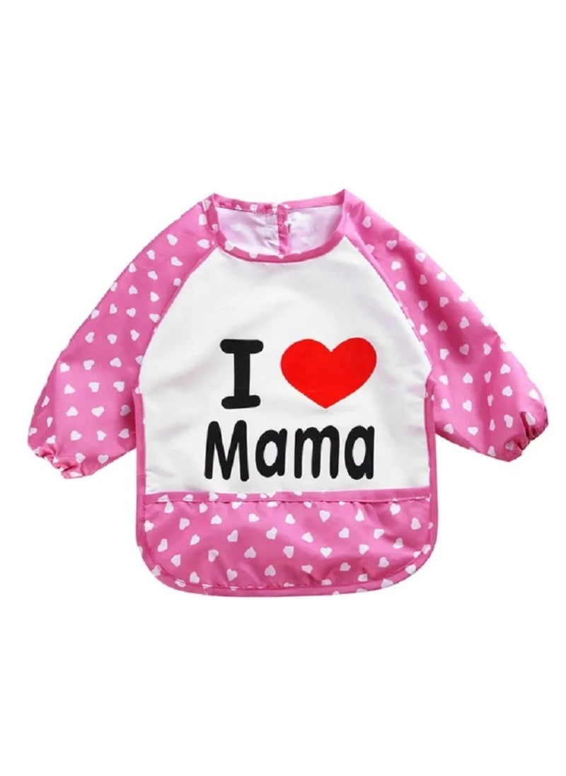 Mother Choice 1 Piece Waterproof Full Sleeved Baby Bibs I love Mama  - Image 1