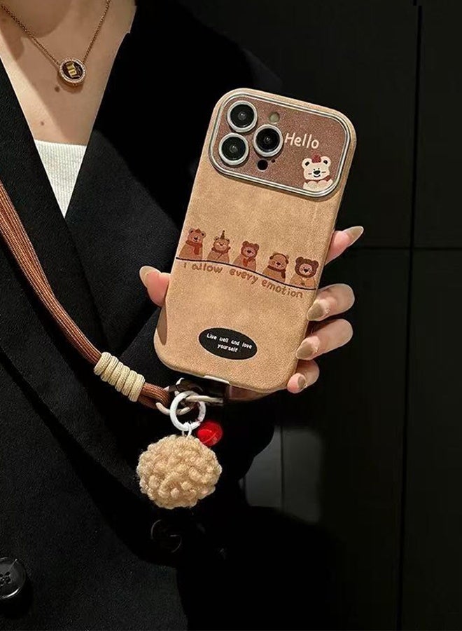 SUNDAREE Designed for iPhone Case, Cute PU Leather 3D Bear with Hand Bracelet Camera Lens Silicone Shockproof Protective Cover Phone Case (iPhone 17 Pro Max Case, Brown) - Image 5