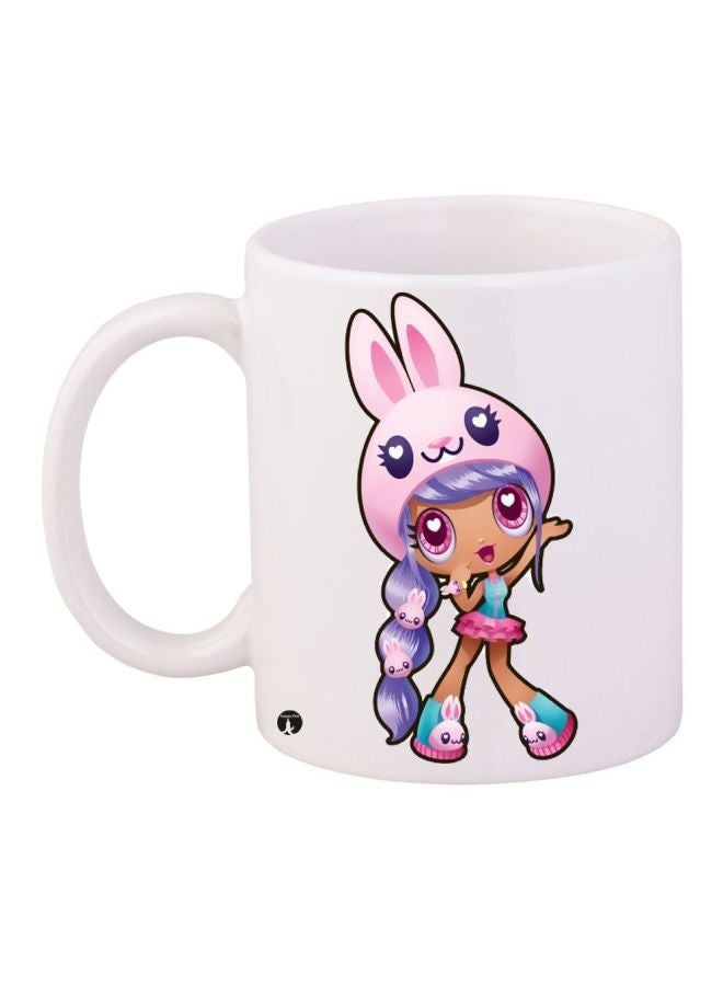 RYN Cartoon Printed Coffee Mug White/Pink/Purple 11ounce