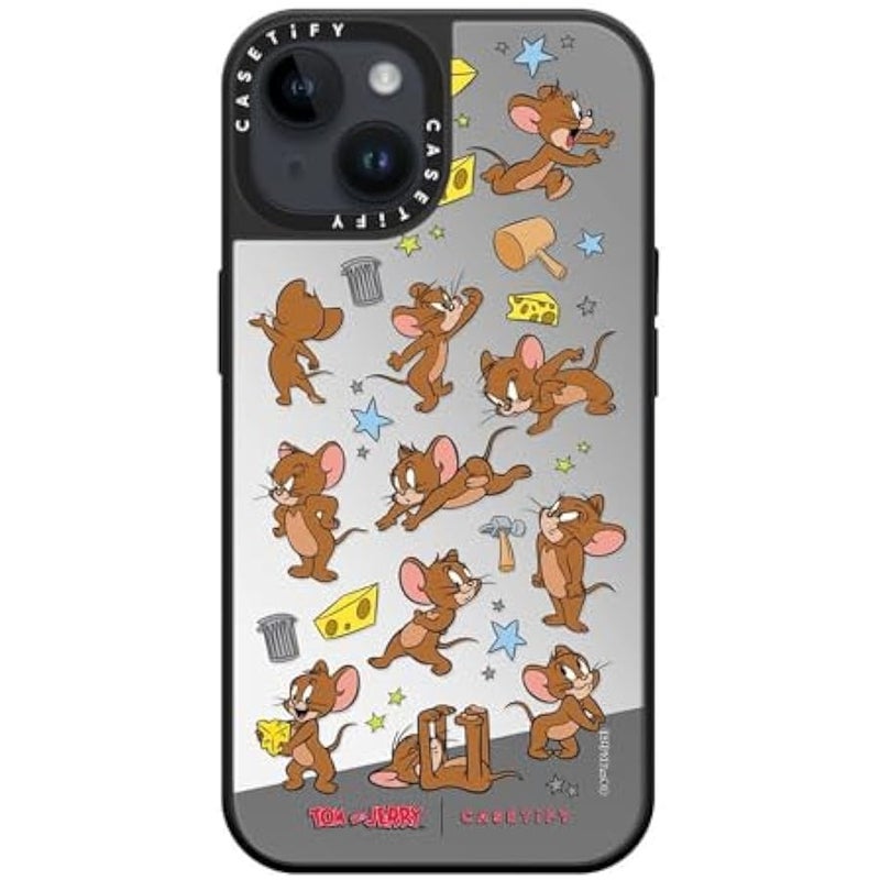 Casetify Mirror Case for iPhone 14 【Tom and Jerry Colab/Reflective / 4.9ft Drop Protection/Compatible with Magsafe】 - Jerry Pattern - Silver on Black - Image 4