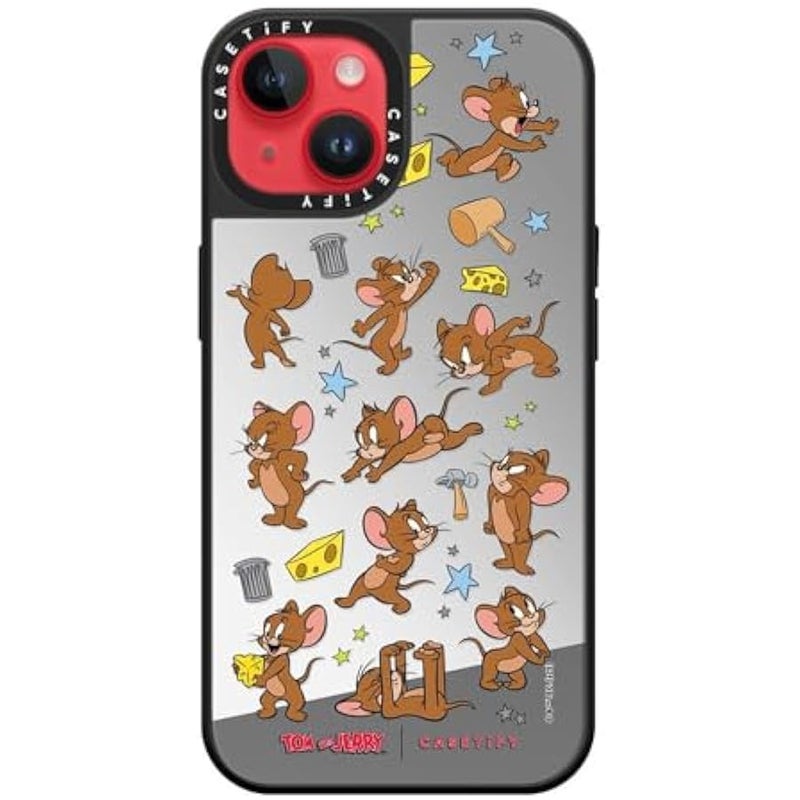 Casetify Mirror Case for iPhone 14 【Tom and Jerry Colab/Reflective / 4.9ft Drop Protection/Compatible with Magsafe】 - Jerry Pattern - Silver on Black - Image 5