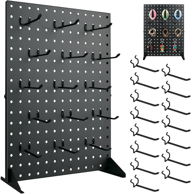SIBRANT Metal Pegboard Display Stand With 15 Peg Board Hooks Accessories, Desk Pegboard Panels, Merchandise Display Rack for Selling Accessories Vendors & Events Retail Craft Shows & Fairs (17*13Inch, Blackï¼‰ - Image 1