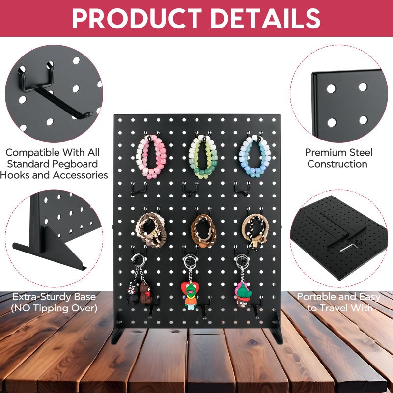 SIBRANT Metal Pegboard Display Stand With 15 Peg Board Hooks Accessories, Desk Pegboard Panels, Merchandise Display Rack for Selling Accessories Vendors & Events Retail Craft Shows & Fairs (17*13Inch, Blackï¼‰ - Image 3