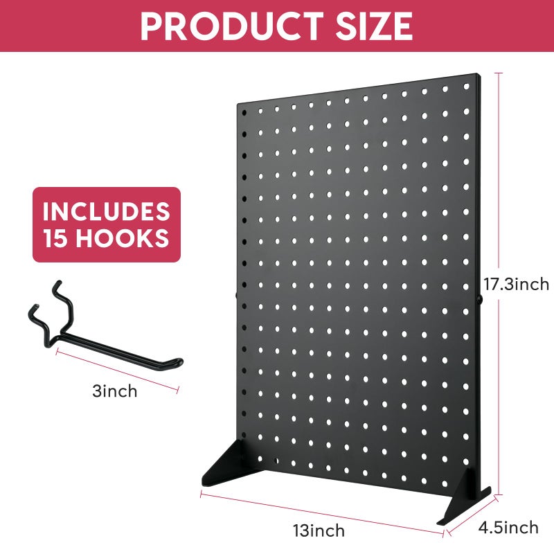 SIBRANT Metal Pegboard Display Stand With 15 Peg Board Hooks Accessories, Desk Pegboard Panels, Merchandise Display Rack for Selling Accessories Vendors & Events Retail Craft Shows & Fairs (17*13Inch, Blackï¼‰ - Image 2