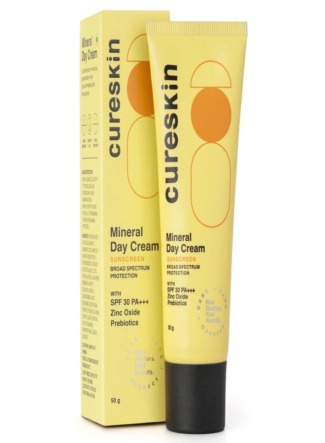 Cureskin كريم كيورسكين المعدني النهاري الواقي من الشمس بلمسة نهائية غير لامعة، عامل حماية من الشمس 30 PA+++ | حماية واسعة النطاق من أشعة الشمس (UVA، UVB، والأشعة تحت الحمراء) | أكسيد الزنك مع البريبايوتكس، 50 غرام (عبوة واحدة) - Image 1