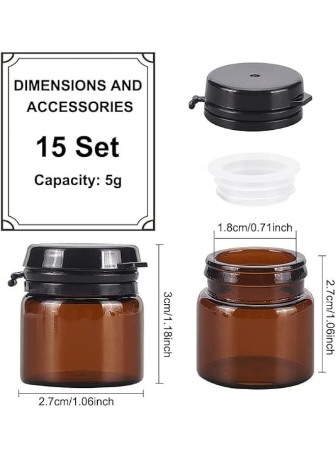 15 Pack 5g Round Amber Glass Cream Jars, Black Flip Top Lid Cosmetic Glass Jars, with Leak-Proof Gasket, Heavy Duty Glass, Anti-fall and Durable, for Lotion, Cream and Other Beauty Product - Image 2