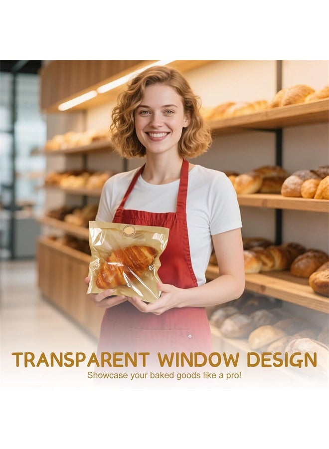 هومستر 100 قطعة من أكياس الساندويتش، أكياس ورقية بنية كرافت مع نافذة، أكياس خبز فردية مغلقة بالحرارة مع ملصق، أكياس ملفات تعريف الارتباط للهدايا في الحفلات، الوجبات الخفيفة، المعالجات، تغليف المنتجات الخبزية والخبز - Image 2