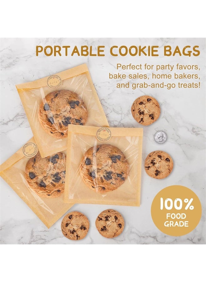 هومستر 100 قطعة من أكياس الساندويتش، أكياس ورقية بنية كرافت مع نافذة، أكياس خبز فردية مغلقة بالحرارة مع ملصق، أكياس ملفات تعريف الارتباط للهدايا في الحفلات، الوجبات الخفيفة، المعالجات، تغليف المنتجات الخبزية والخبز - Image 3