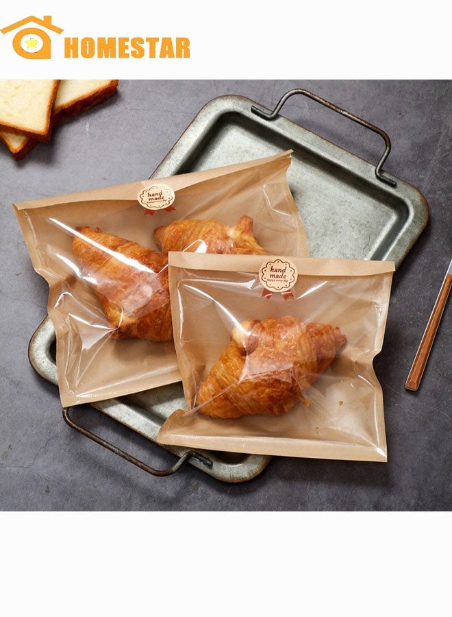 هومستر 100 قطعة من أكياس الساندويتش، أكياس ورقية بنية كرافت مع نافذة، أكياس خبز فردية مغلقة بالحرارة مع ملصق، أكياس ملفات تعريف الارتباط للهدايا في الحفلات، الوجبات الخفيفة، المعالجات، تغليف المنتجات الخبزية والخبز - Image 1