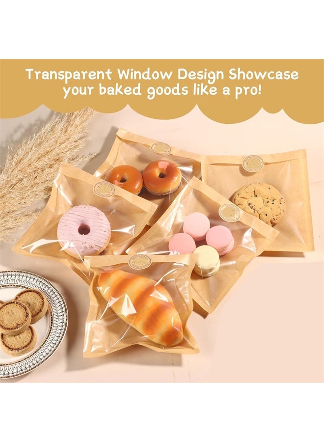 هومستر 100 قطعة من أكياس الساندويتش، أكياس ورقية بنية كرافت مع نافذة، أكياس خبز فردية مغلقة بالحرارة مع ملصق، أكياس ملفات تعريف الارتباط للهدايا في الحفلات، الوجبات الخفيفة، المعالجات، تغليف المنتجات الخبزية والخبز - Image 4