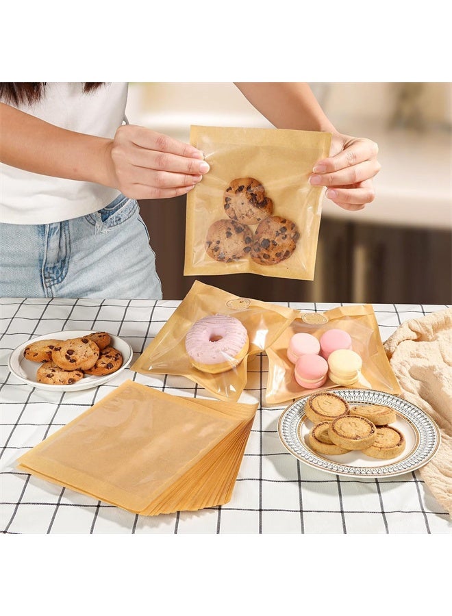 هومستر 100 قطعة من أكياس الساندويتش، أكياس ورقية بنية كرافت مع نافذة، أكياس خبز فردية مغلقة بالحرارة مع ملصق، أكياس ملفات تعريف الارتباط للهدايا في الحفلات، الوجبات الخفيفة، المعالجات، تغليف المنتجات الخبزية والخبز - Image 5