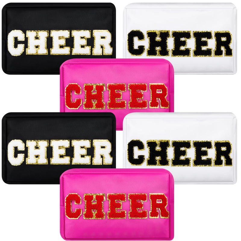 Clysee 6 Pcs Cheer Makeup Bag Chenille Cosmetic Bag with Letter Patches Waterproof Portable Cheerleader Toiletry Zipper Pouch for Girls Women Teachers Appreciation Gifts Pastel Colors - Image 2