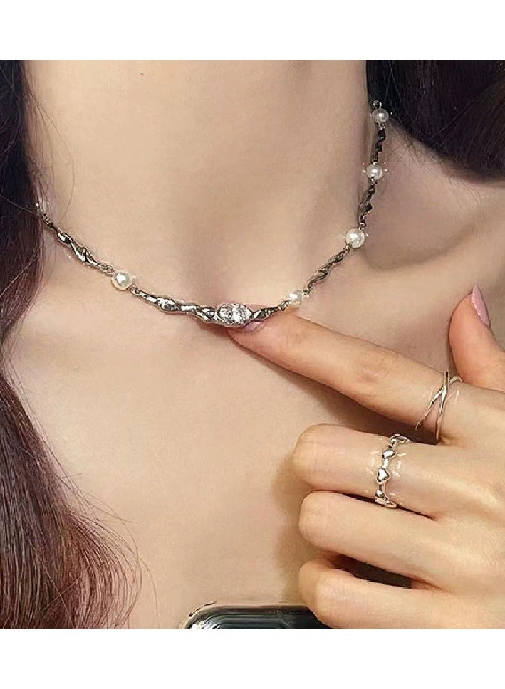 Goolsky French Elegance Silver Pearl & Zircon Necklace for Women – Summer Luxe Delicate Clavicle Jewelry  - Image 1