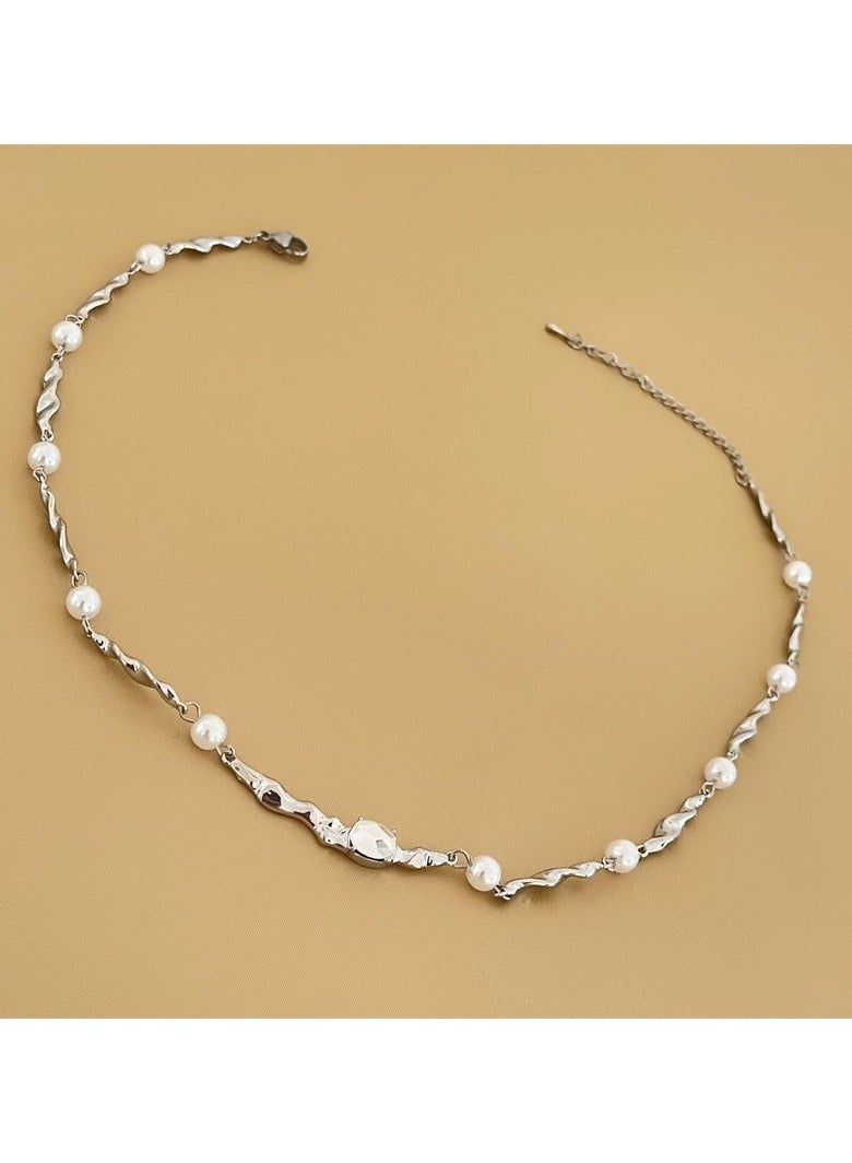 Goolsky French Elegance Silver Pearl & Zircon Necklace for Women – Summer Luxe Delicate Clavicle Jewelry  - Image 2