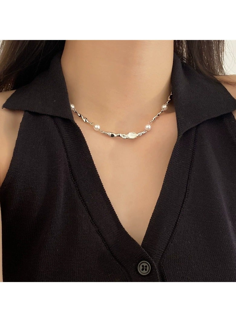 Goolsky French Elegance Silver Pearl & Zircon Necklace for Women – Summer Luxe Delicate Clavicle Jewelry  - Image 3