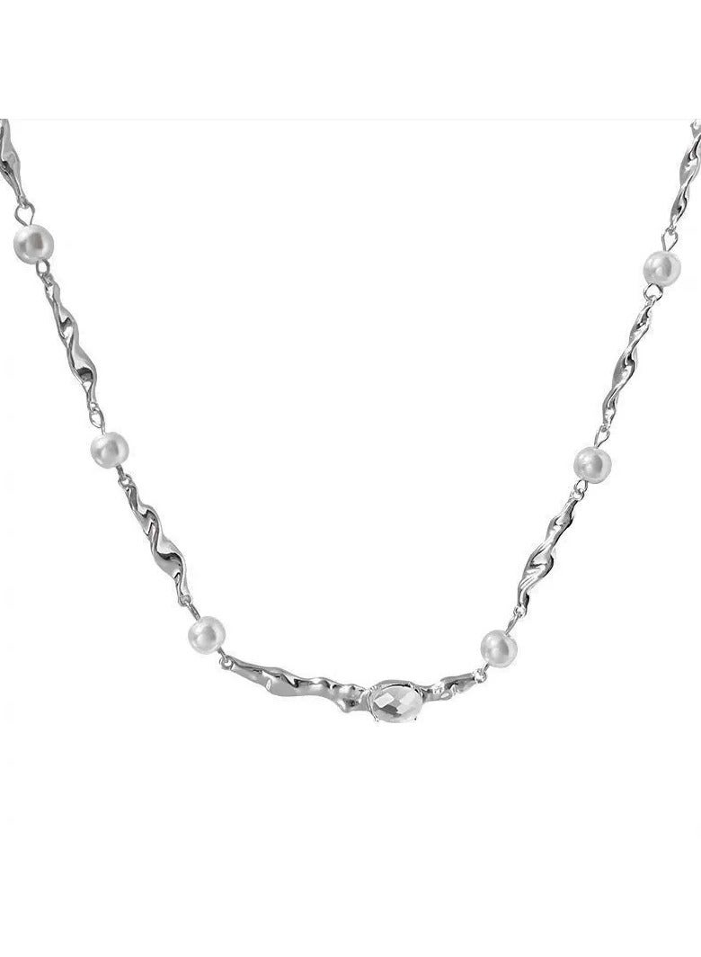 Goolsky French Elegance Silver Pearl & Zircon Necklace for Women – Summer Luxe Delicate Clavicle Jewelry  - Image 4