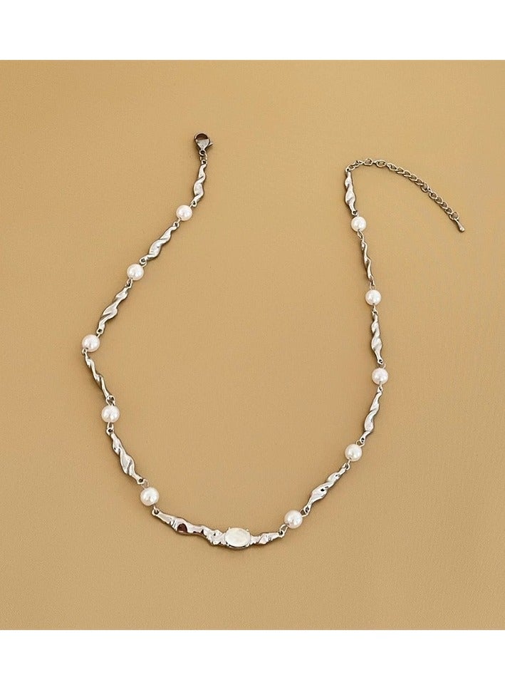 Goolsky French Elegance Silver Pearl & Zircon Necklace for Women – Summer Luxe Delicate Clavicle Jewelry  - Image 5