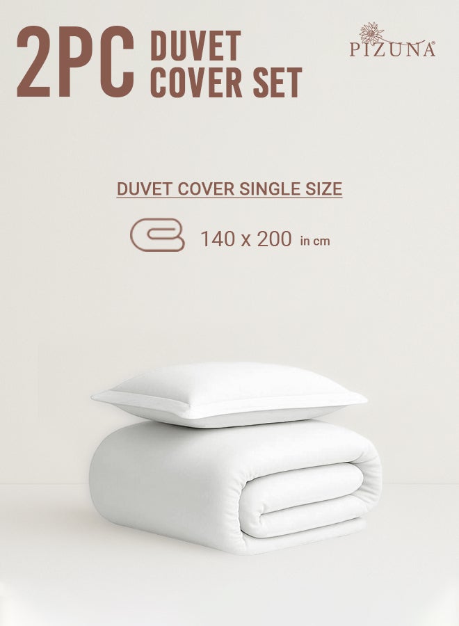PIZUNA Pure Combed Cotton Duvet Cover Single 140x200 cm White, 400 Thread Count Cool Breathable 100% Long Staple Cotton Sateen Weave Quilt Cover & 1 Pillowcase (Luxurious Bedding Set) - Image 3