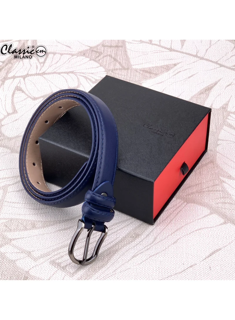 Classic Milano Blue (SGPU26) Classic Milano Women's Belt with Gift Box; Faux Leather Ladies Belt for Dresses, Jeans & Gowns; Stylish Womens Belt; Adjustable Girls Belt; Belt for Women | Full Length: 110 CM (Free Size - Fits up to the waist of 40 Inches / 100 CM) for Women | Best Price UAE