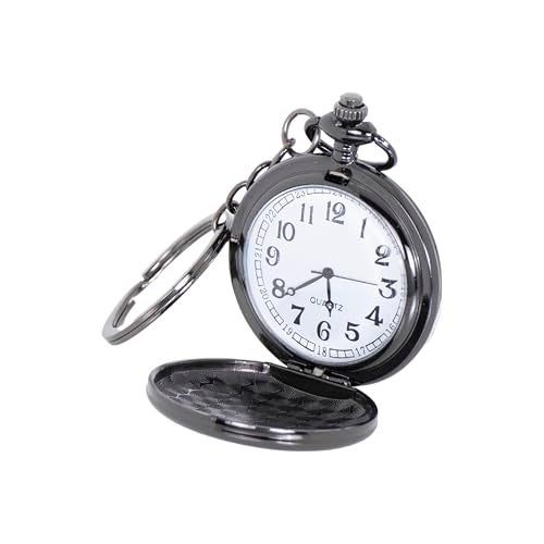 CrownLit Vintage Style Pocket Watch with Keychain, Metal Case, Quartz Movement, Black - Image 3