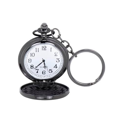 CrownLit Vintage Style Pocket Watch with Keychain, Metal Case, Quartz Movement, Black - Image 2