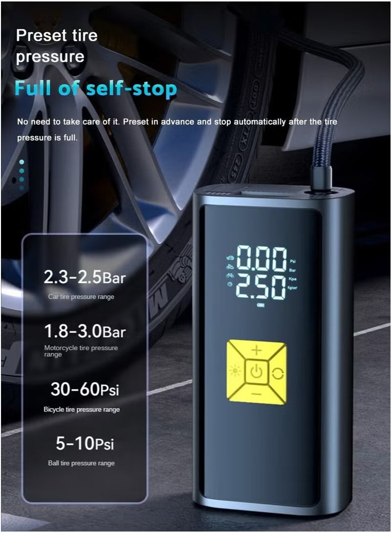 TIGER Portable Car Air Pump Tyre Inflator – Compact 150 PSI Rechargeable Air Compressor with Auto Shut-Off, Dual LCD Display & Bright LED Light | Fast Inflation for Car, Bicycle, Motorcycle, Sports Ball, Air Mattress | Cordless & Travel-Friendly Pump - Image 3