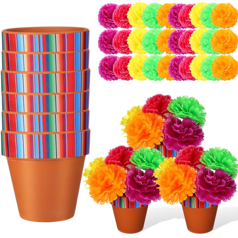 Knitgrip 36 Pcs Mexican Table Decorations Centerpieces Fiesta Pots with Marigold Flower for Halloween Day of The Dead Party Tables Decorations - Image 1