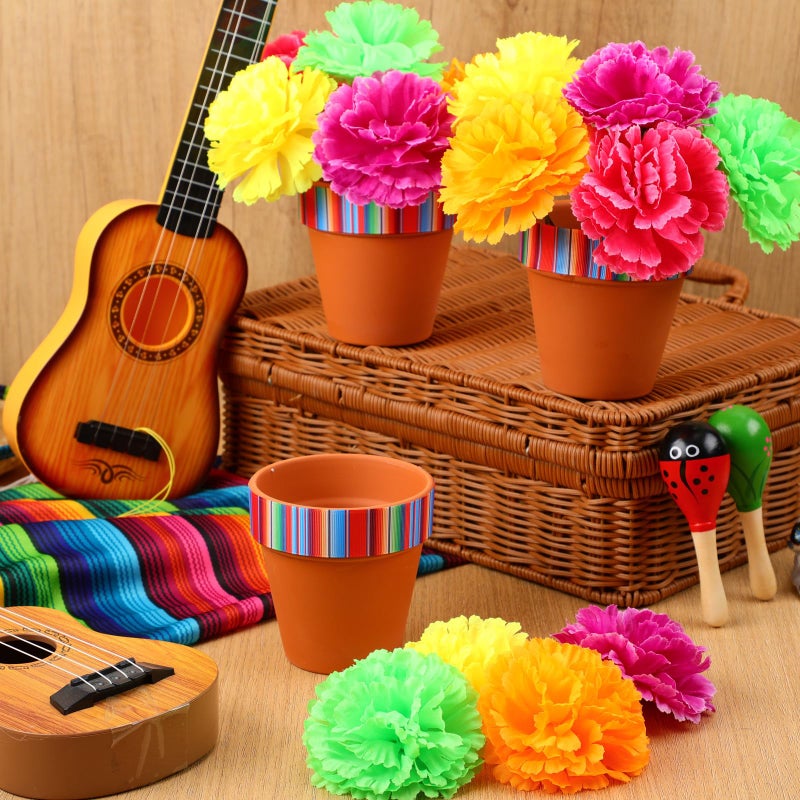 Knitgrip 36 Pcs Mexican Table Decorations Centerpieces Fiesta Pots with Marigold Flower for Halloween Day of The Dead Party Tables Decorations - Image 3