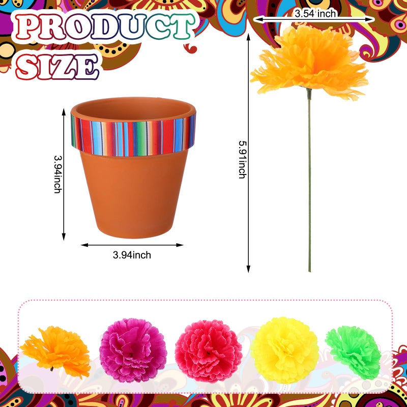 Knitgrip 36 Pcs Mexican Table Decorations Centerpieces Fiesta Pots with Marigold Flower for Halloween Day of The Dead Party Tables Decorations - Image 2