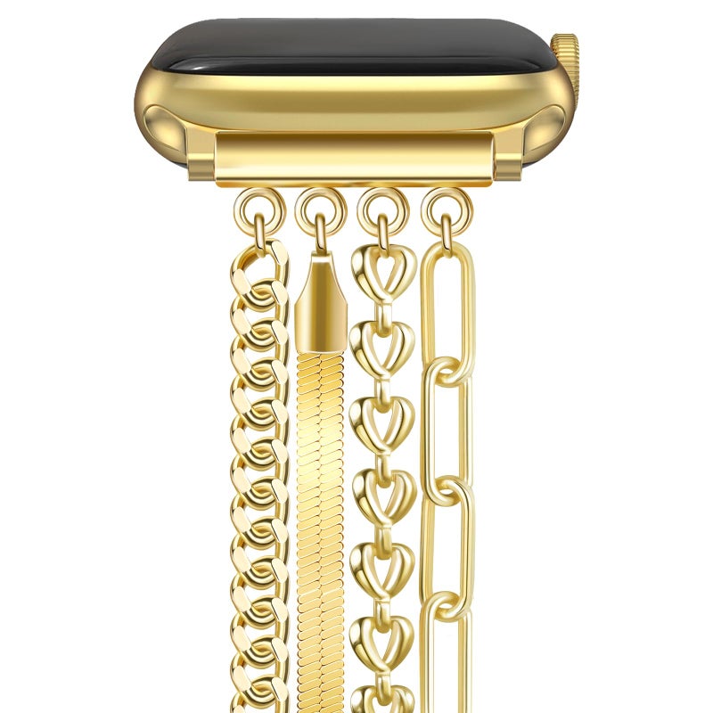 Newlibery Chain Bracelet Watch Band Women Compatible with Apple Watch 38mm 40mm 41mm 42mm(S10/11) Adjustable Fashion Slim Jewelry Strap for iWatch Series 11/10/9/8/7/6/5/4/SE 3/2/1/Ultra1 2 3 Gold A - Image 1