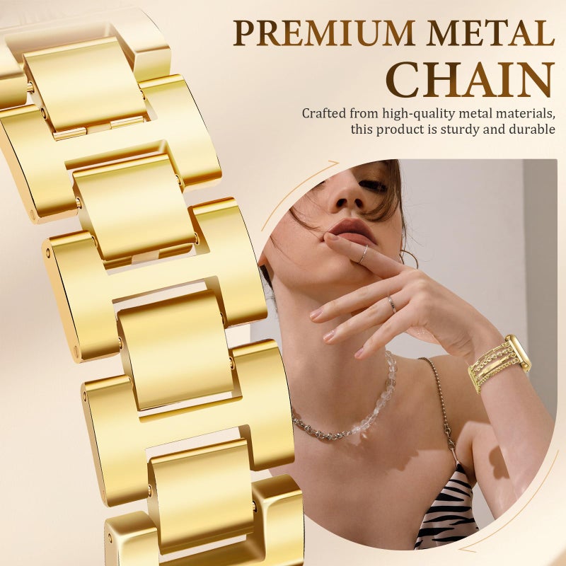 Newlibery Chain Bracelet Watch Band Women Compatible with Apple Watch 38mm 40mm 41mm 42mm(S10/11) Adjustable Fashion Slim Jewelry Strap for iWatch Series 11/10/9/8/7/6/5/4/SE 3/2/1/Ultra1 2 3 Gold A - Image 4