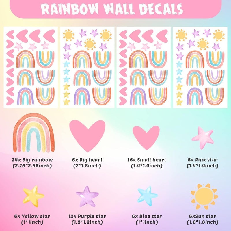 BPA Boho Rainbow Wall Decor Stickers (82 Pieces, Multi Color, Rainbow, Star, Heart, Sun Patterns, Vinyl Material, Glossy Finish, Indoor Use, Boho Style, Wall, Door, Window) - Image 3